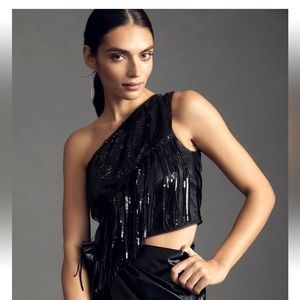 Eva Franco One-Shoulder Black Sequin Top